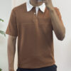 Contrast Collar Polo T-shirt - Brown