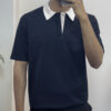 Contrast Collar Polo T-shirt - Navy blue
