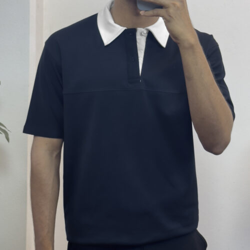 Contrast Collar Polo T-shirt - Navy blue