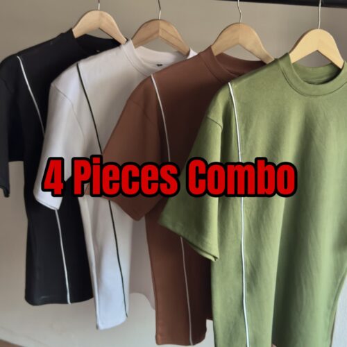 4 Pieces Combo - Plain Line Oversized T-shirt