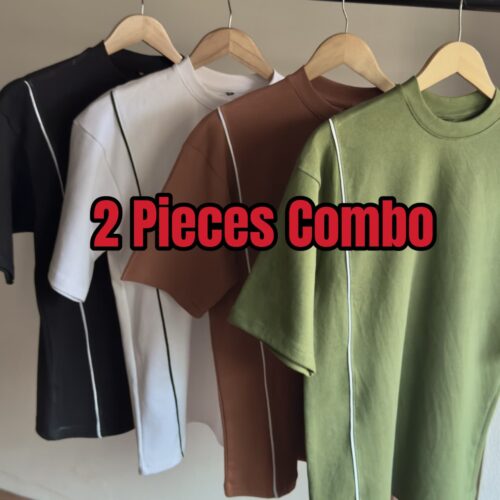 2 Pieces Combo - Plain Line Oversized T-shirt