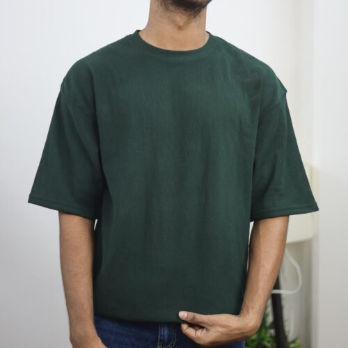 Waffle Drop Shoulder T-Shirt - Bottle-green