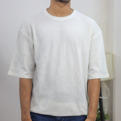 Waffle Drop Shoulder T-Shirt - White