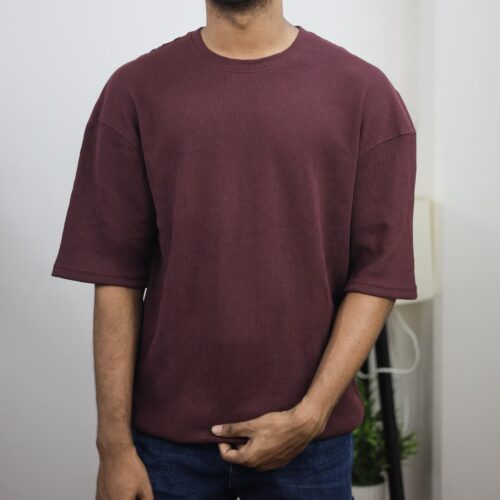 Waffle Drop Shoulder T-Shirt - Maroon