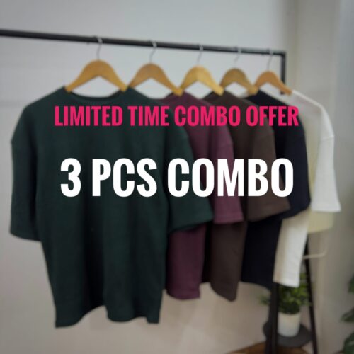 3 Pieces Combo - Waffle Drop Shoulder T-Shirt