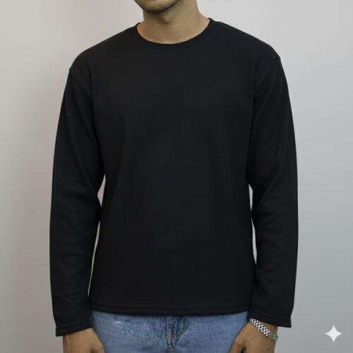Waffle Full Sleeve Tee- Black