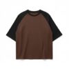 Waffle Contrast Oversized T-shirt-Coffee