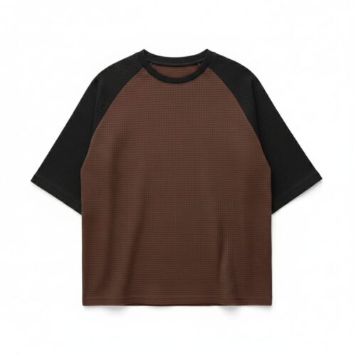 Waffle Contrast Oversized T-shirt-Coffee