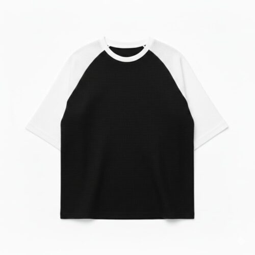 Waffle Contrast Oversized T-shirt-Black