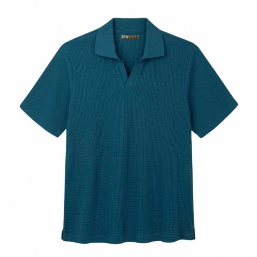 Waffle Knit Old Money Polo-Petrol Blue