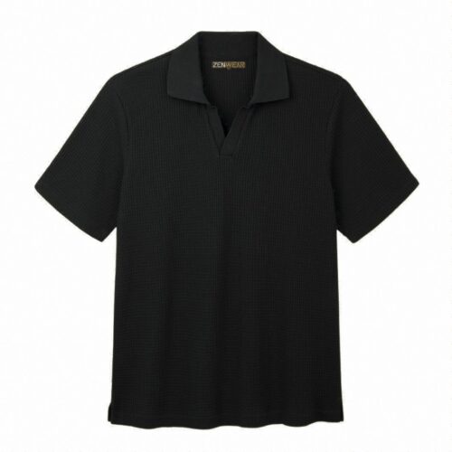 Waffle Knit Old Money Polo-Black
