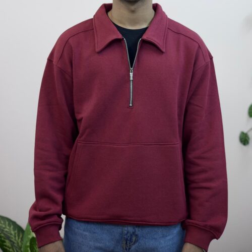 Half Zip Oversized Polo - Maroon