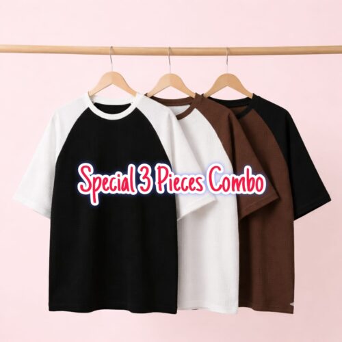 3-Pieces-Combo Waffle Contrast Oversized T-shirt.